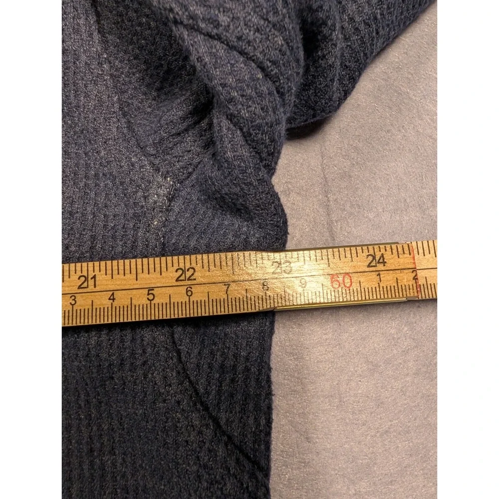 LL Bean Henley Mens Large Navy Blue Fleece Lined Waffle Knit Good